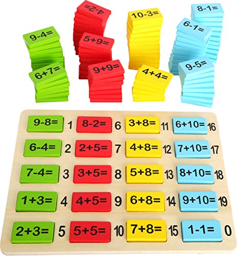 Small Foot 10716 Platos de cálculo de Madera de Colores para el Aprendizaje lúdico de Suma y resta, Incluyendo Tablero de Capas con soluciones Impresas