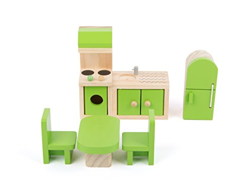 Small Foot 10873 casa de muñecas de Muebles de Madera, Incluye Frigorífico, Unidad de Cocina, Mesa y sillas, Apto para Doblar, Accesorio Ideal para muñecas para niños a Partir de 3 años