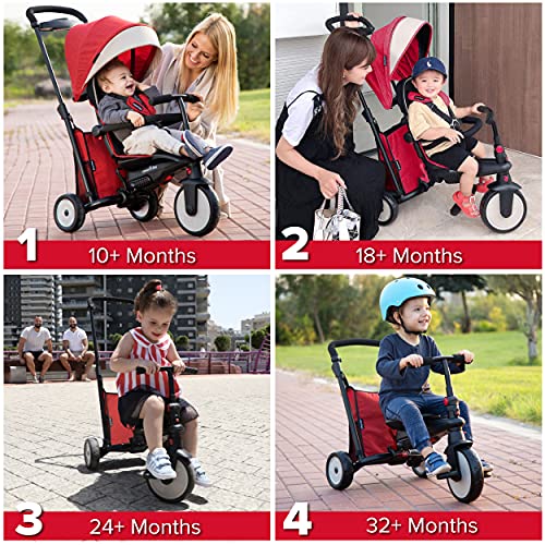 SmarTrike STR5 - Triciclo Plegable para niños con Certificado de Cochecito para 1,2,3 años – Triciclo de Varias etapas 7 en 1 (Rojo)