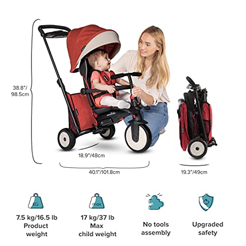 SmarTrike STR5 - Triciclo Plegable para niños con Certificado de Cochecito para 1,2,3 años – Triciclo de Varias etapas 7 en 1 (Rojo)