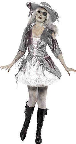 Smiffy's-24362L Halloween Fantasma Miffy Disfraz de Tesoro Pirata de Ghost Ship, con Vestido y Sombrero, Color Gris, L-EU Tamaño 44-46 (24362L)