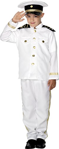 Smiffys-30025M Disfraz de capitán, niño, con Chaqueta, Pantalones y Gorro, Color Blanco, M-Edad 7-9 años (Smiffy'S 30025M)