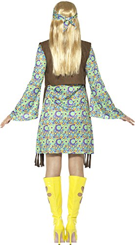 Smiffy'S 43127S Disfraz De Hippie Años 60 Para Chica Con Vestido Chaleco, Medallon, Multicolor, S - Eu Tamaño 36-38