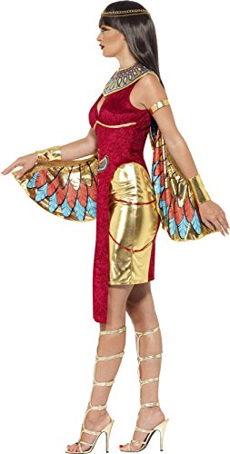 Smiffy's-43734M Disfraz de Diosa egipcia, con Vestido, alas, Collar y Adorno para la Cabeza, Color Rojo, Mujeres 40/42 (43734M)