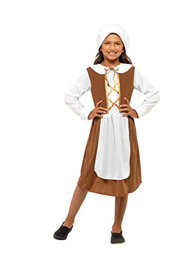 Smiffy's-44015L Miffy Disfraz de niña Tudor, con Vestido, Gorro y Delantal Falso, Color marrón, L-Edad 10-12 años (44015L)