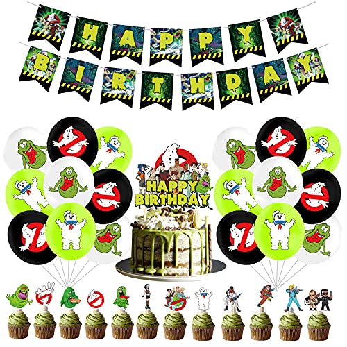 smileh Decoraciones de Cumpleaños Extreme Ghostbusters Globos Pancarta de Feliz Cumpleaños The Real Ghostbusters Adorno para Pastel para Niños Favor de Fiesta Temática Ghostbusters