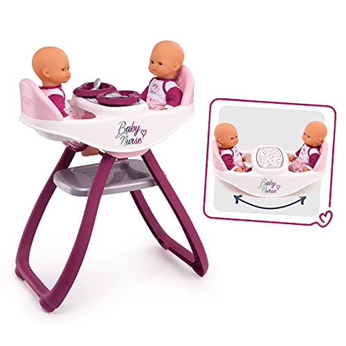 Smoby-Baby Nurse Trona gemelar con Accesorios 220344 muñecos bebé, Color Rosa
