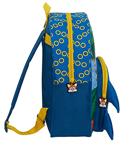 Sonic The Hedgehog Mochila para niños grande de la escuela Sega Gold Rings Travel Backpack Sports Bag con soporte para bebidas, Blue, Talla única, Mochila
