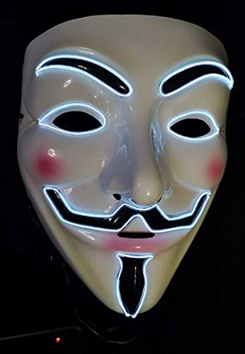 SOUTHSKY LED Mascara Disfraz de Luces Neon Led Brillante V Vendetta Mask EL Wire Light Up 3 Modos For Halloween Costume Cosplay Party (V-White)