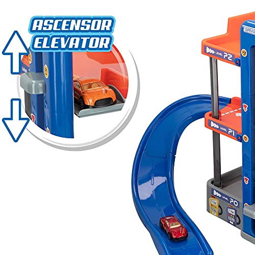Speed&GO - Parking juguete para niños, con 2 coches de metal, parking 3 niveles, garaje coches juguete, coches de juguetes metálicos, para niños a partir de 6 años (46528)