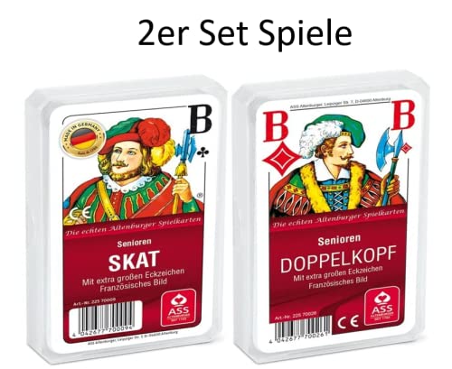 Spielkartenfabrik Altenburg Juego de 2 cartas con imagen francesa de skat y personas mayores, doble cabeza en francés, en estuche de plástico