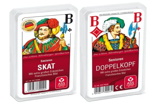 Spielkartenfabrik Altenburg Juego de 2 cartas con imagen francesa de skat y personas mayores, doble cabeza en francés, en estuche de plástico