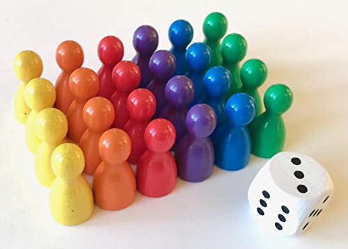 Spieltz Juego de figuras de madera para juegos de mesa Ludo (Conos de tamaño estándar 12/24 mm, 6 x 4 figuras + 1 dado)