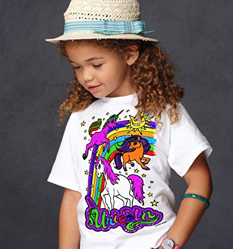 Splat Planet Camiseta infantil con diseño de unicornio. Para pintar y colorear con preimpresión. Incluye 6 rotuladores mágicos lavables. Cumpleaños infantiles, Blanco, 3-4 años