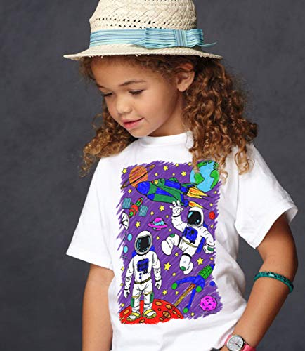 Splat Planet Colour-in Space Man and Space Rocket Camiseta con 6 bolígrafos mágicos no tóxicos lavables – Color en y lavado fuera de la camiseta, Espacio, 9-11 Años