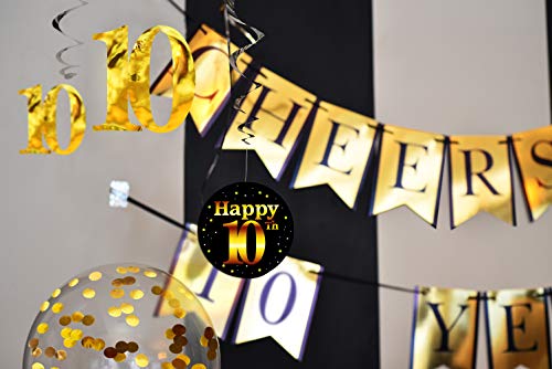 Sterling James Co. Decoraciones de Fiesta de 10 años y Kit de Aniversario – Pancarta Cheers to 10 Years, Globos, serpentinas y Suministros para la Fiesta Confeti.