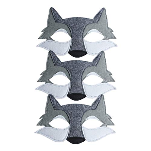 STOBOK Foxmasks - 3 máscaras de lobo de fieltro de media cabeza del frente, animal, animales salvajes, accesorios para cosplay para niños, disfraz de fiesta gris