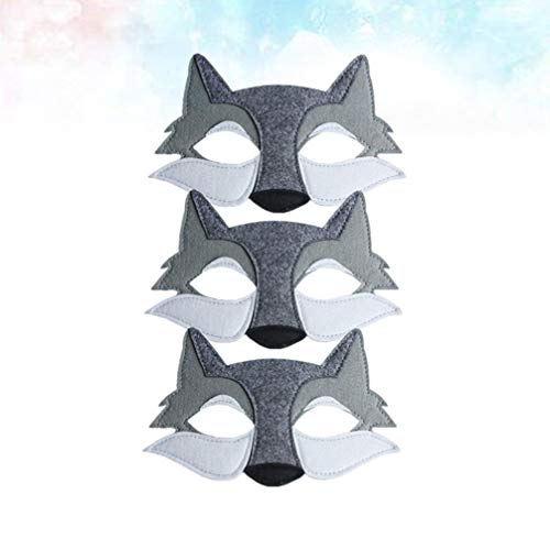 STOBOK Foxmasks - 3 máscaras de lobo de fieltro de media cabeza del frente, animal, animales salvajes, accesorios para cosplay para niños, disfraz de fiesta gris