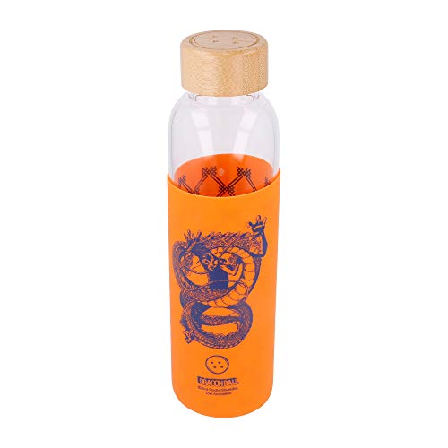 Stor Dragon Ball | Botella de Agua de Cristal de Borosilicato Reutilizable - 585 ml - Botella de Agua de Vidrio con Funda de Silicona y tapón hermetico