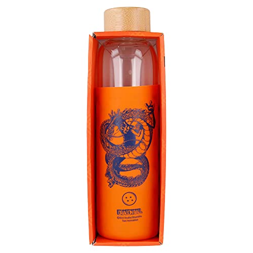 Stor Dragon Ball | Botella de Agua de Cristal de Borosilicato Reutilizable - 585 ml - Botella de Agua de Vidrio con Funda de Silicona y tapón hermetico