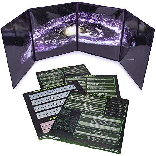 Stratagem The Master's Tome, 4 paneles personalizables GM pantalla con insertos gratis – borrado en seco, mazmorra & Game Master accesorio para campañas RPG de mesa (púrpura de Sci-fi)