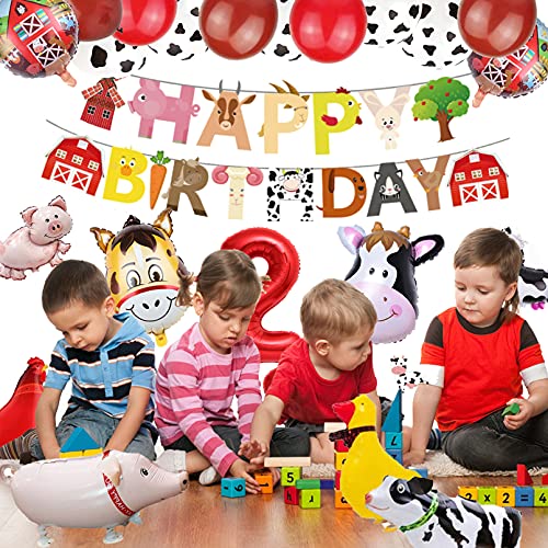 Suministros de fiesta de cumpleaños de 2nd Farm para niños y niñas, decoración de fiesta de cumpleaños de animales para granja, pancarta de feliz cumpleaños para cupcakes