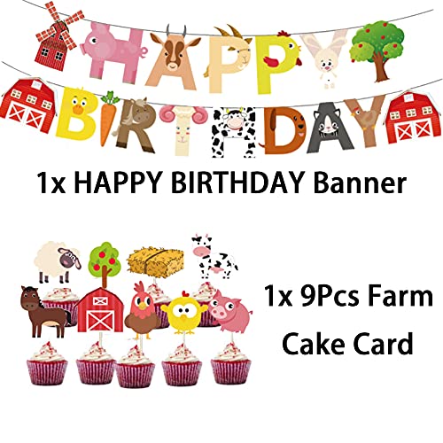 Suministros de fiesta de cumpleaños de 2nd Farm para niños y niñas, decoración de fiesta de cumpleaños de animales para granja, pancarta de feliz cumpleaños para cupcakes
