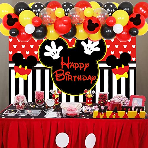 Suministros temáticos de fiesta de cumpleaños de Mickey, kit de guirnalda de globos negros con fondo de Mickey para niños 1º 2º 6 meses decoración de cumpleaños