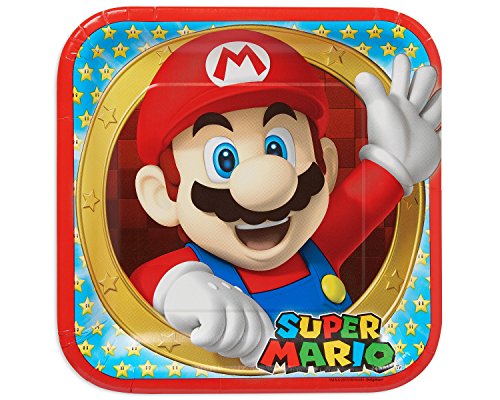 Super Mario Bros Plato de Fiesta Cuadrados, 8 Unidades, 23 cm (Amscan 551554)