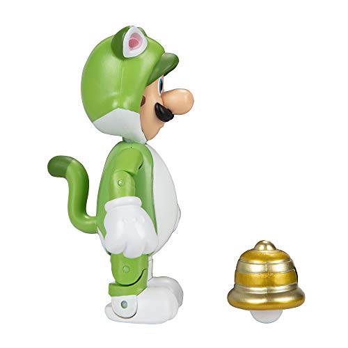 Super Mario Figura de acción 4 Pulgadas Cat Luigi Juguete Coleccionable con Accesorio Super Ball