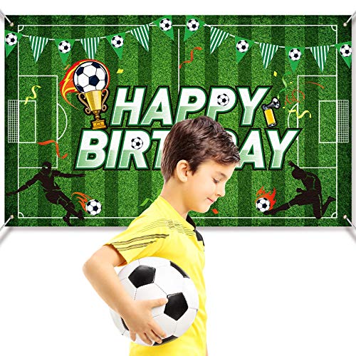 Telón de Fondo de Fiesta de Cumpleaños de Fútbol Fondo de Foto de Campo de Fútbol Decoraciones de Fiesta de Cumpleaños de Tema de Fútbol Cabina de Foto, 5,9 x 3,6 Feet