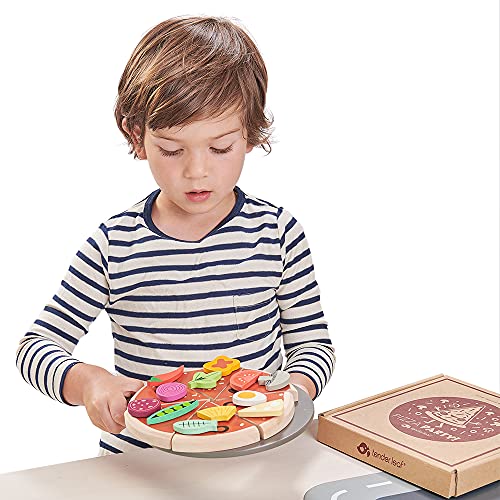 Tender Leaf Toys Pizza Party - Comida de juego para niños finge jugar y juego de roles y practicar fracciones y contar mientras aprenden a través del juego