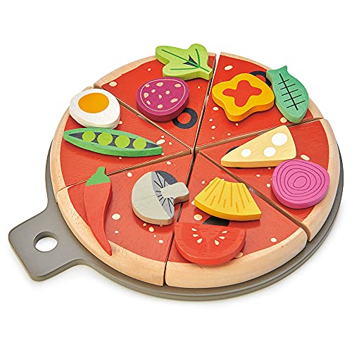 Tender Leaf Toys Pizza Party - Comida de juego para niños finge jugar y juego de roles y practicar fracciones y contar mientras aprenden a través del juego