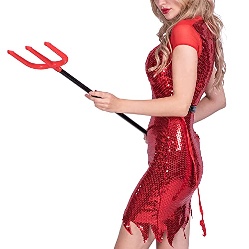 THAT NIGHT Disfraz de diablo para mujer, color rojo, vestido corto con diadema, disfraz de Halloween, falda de fantasía, Rojo, Large