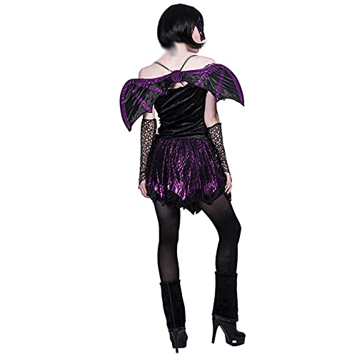 THAT NIGHT Disfraz de murciélago para mujer de lujo Batgirl Halloween Cosplay mujeres oscuro vestido de vampiro falda fiesta sexy actuación, Púrpura/Ombre Force., S