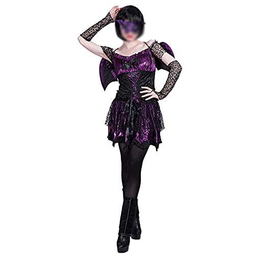 THAT NIGHT Disfraz de murciélago para mujer de lujo Batgirl Halloween Cosplay mujeres oscuro vestido de vampiro falda fiesta sexy actuación, Púrpura/Ombre Force., S