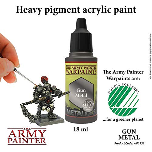 The Army Painter Gun Metal Warpaint - Pintura Acrílica a Base de Agua, No Tóxica, De Alta Pigmentación, para Pintar Miniaturas