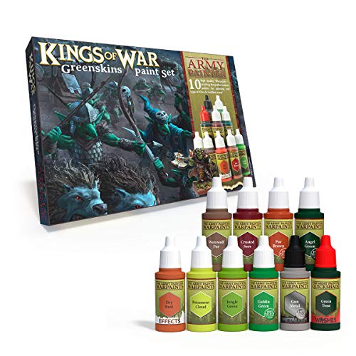 The Army Painter | Kings of War Greenskin Paint Set | 10 Colores Acrílicos para Pintura de Figurinas de Orcos, Goblins, Monstruos de Pelajes Verdes y Warmachines de Wargames | Warpaints para Pintura