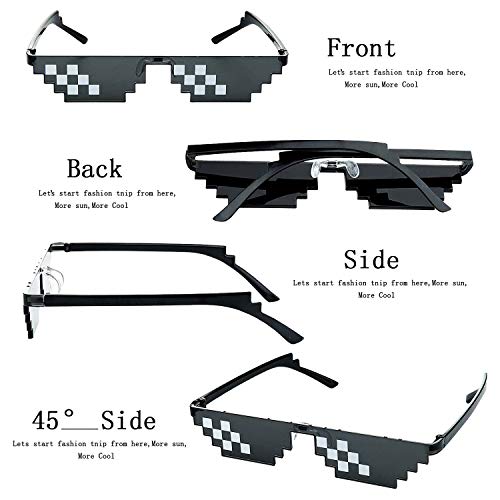 Thug Life Gafas de Sol, PTN Gafas de Sol de Píxel de Matón, Cool Thug Gafas, 6 Vasos y 1 Bolsa Pixel Mosaic Unisex Gafas de sol de Juguete para Niños y Adultos