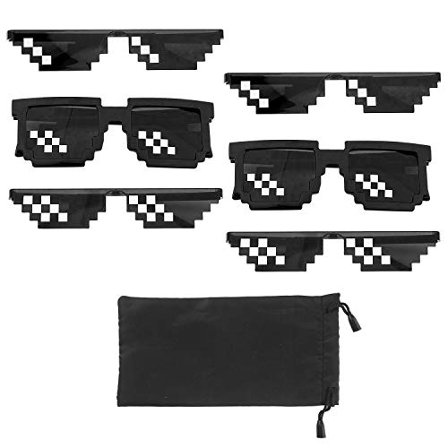 Thug Life Gafas de Sol, PTN Gafas de Sol de Píxel de Matón, Cool Thug Gafas, 6 Vasos y 1 Bolsa Pixel Mosaic Unisex Gafas de sol de Juguete para Niños y Adultos