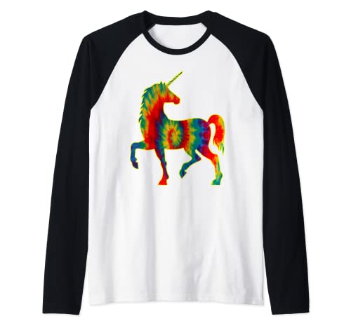 Tie-Dye Unicornio Color Caballo Mágico Silueta Linda Arco Camiseta Manga Raglan
