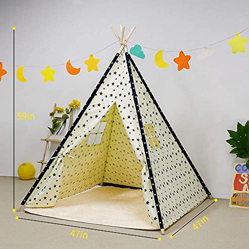 Tienda de campaña para niños plegable para niños y niñas con tapete de felpa para juegos para niños en interiores y exteriores (estrella)