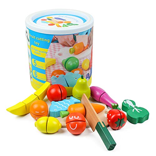 TLHWIN Montessori Juego de Comida de Madera para Juguetes, Juegos de Alimentos, Juego de Corte de Frutas y Verduras (Juego de Cubos en Forma de A)