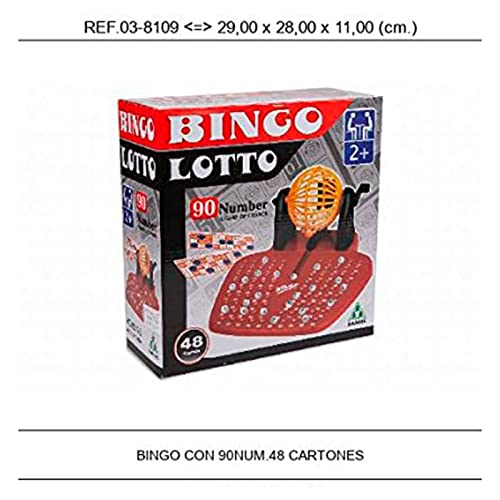 Toinsa - Bingo Manual Completo con 90 Bolas de números y 48 cartones para 2 o más Jugadores, Juego de Mesa, lotería, Dimensiones 29 x 28 x 11 cm