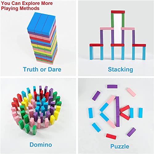 Torre móvil de colores, torre apilable, juego de mesa de madera, juego de aprendizaje clásico, bloques de construcción, juegos apilables, diversión familiar(48 piezas de color aleatorio)