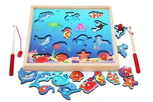 TOWO Juegos de Pesca para niños de 3 años- Juego de Pesca con piezas magnético - pez de Juguete - Juego de Mesa de pez de Madera para niños - juguetes educativos para aprender montessori