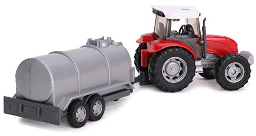 TOYLAND® - Juego de Tractor y camión Cisterna / Remolque de 22,5 cm - Acción de Rueda Libre - Juguetes de Granja para niños (Petrolero Rojo)