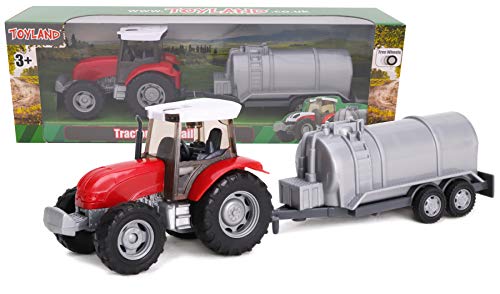 TOYLAND® - Juego de Tractor y camión Cisterna / Remolque de 22,5 cm - Acción de Rueda Libre - Juguetes de Granja para niños (Petrolero Rojo)