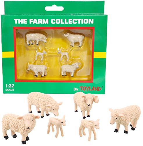 TOYLAND® Pack de 6 Figuras de Animales de ovejas y corderos a Escala 1:32 - The Farm Collection - Figuras de Animales coleccionables