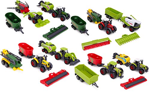 TOYLAND® Paquete de 6 Juegos de Tractores e implementos agrícolas de Metal Fundido a presión - Aprox. 5cm - 4 Surtidos - Colecciónalos Todos